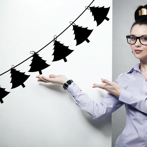 Новорічна наклейка Ялинки на скріпках (інтер'єрні стікери Ялинка гірлянда новорічний декор) матова 800x162 мм