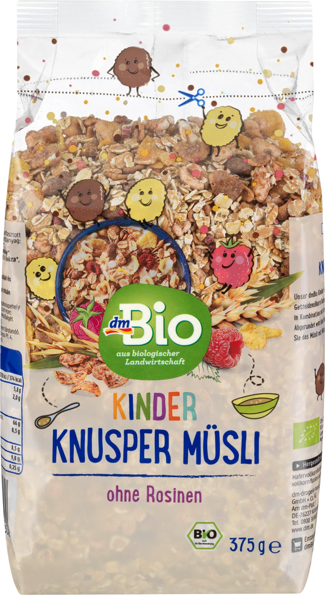 Органічні мюслі фруктові для дітей dm Bio Müsli Knusper für Kinder, 375 гр