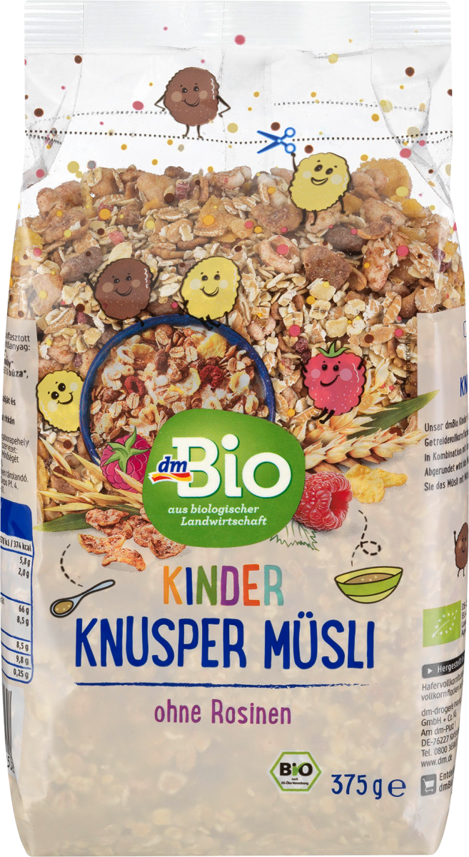 Органічні мюслі фруктові для дітей dm Bio Müsli Knusper für Kinder, 375 гр, фото 1