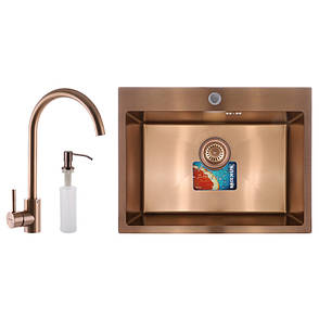 Кухонна мийка та змішувач BRONZE SET-6045-200x1.0-PVD (мийка+змішувач+диспенсер), фото 1