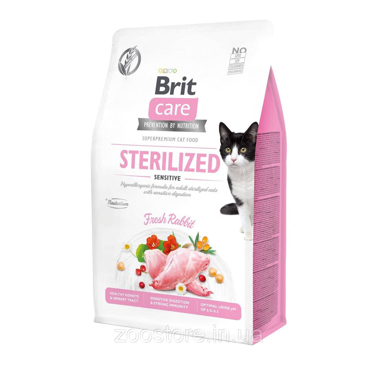 Корм сухий для стерилізованих кішок з чутливим травленням Brit Care Cat GF Sterilized Sensitive 400 г (кролик)