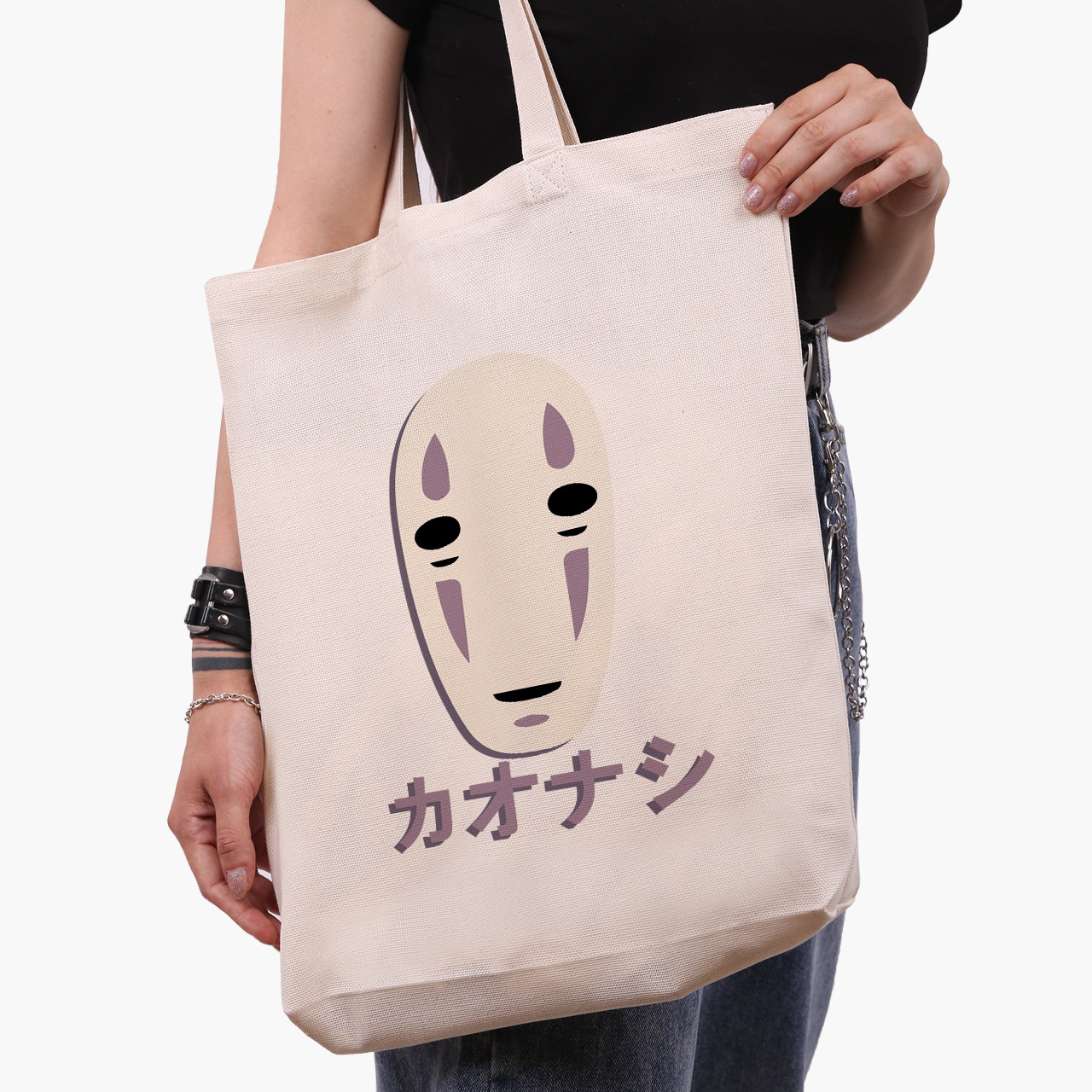 Еко сумка Безликий Бог Каонасі Віднесені примарами Spirited Away бежева з широким дном канвас