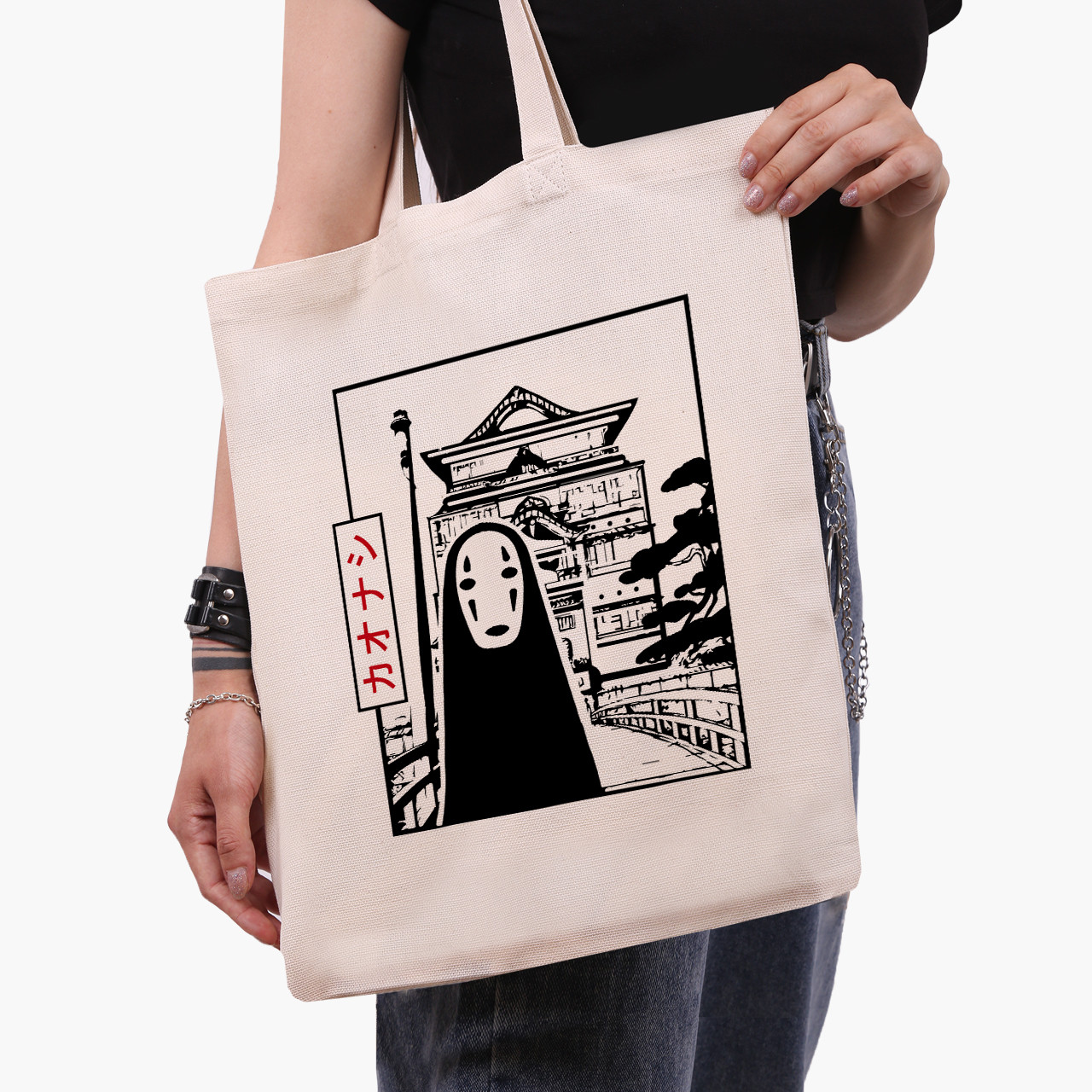 Еко сумка Безликий Бог Каонасі Віднесені примарами Spirited Away бежева канвас з принтом