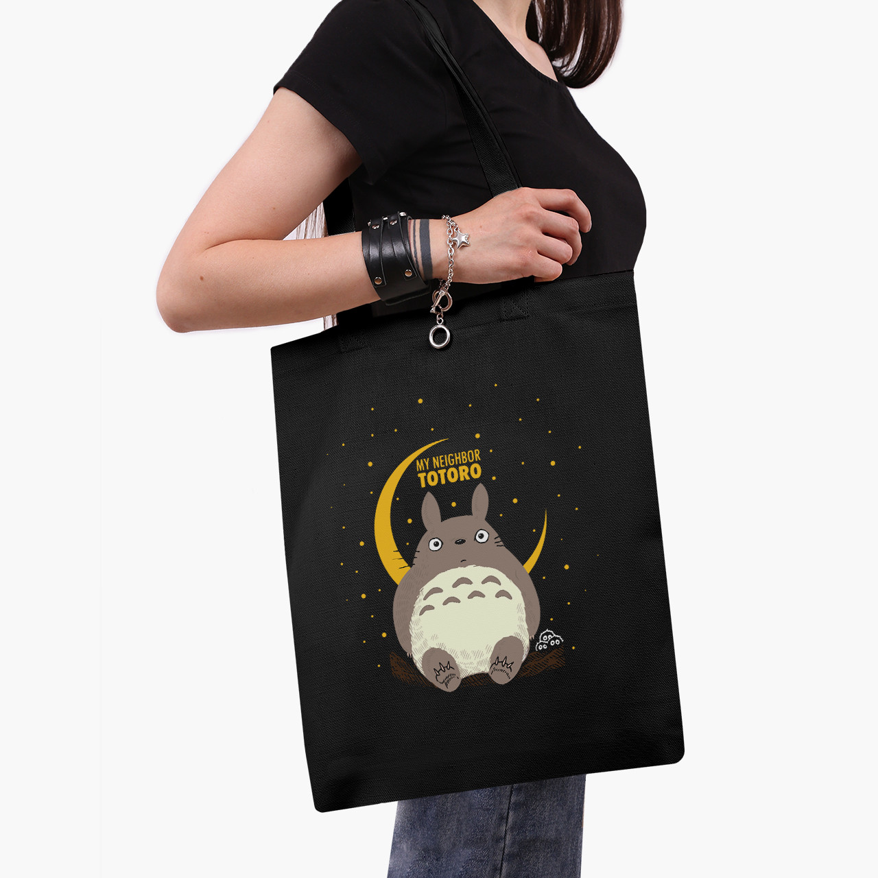 Еко сумка Мій сусід Тоторо (My Neighbor Totoro) чорна саржа, шопер з принтом
