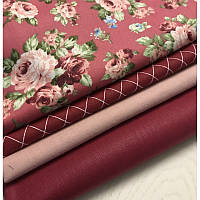 Набір бавовняної тканини для рукоділля з 4 шт. Пудрово-вишневі вінтажні троянди