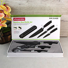 Набір чорних кухонних ножів  на магнітній планці 4 предмета (3 ножа + тримач)