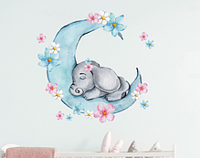 Вінілові наклейки на стіну, шафа в дитячу "слоник спить на місяці" 60см*63див (лист 30*90см), фото 3
