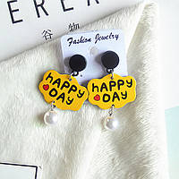 Cерьги тучки " Happy day ", Цвет: Черная & Жёлтый, Перламутровая бусина, 9 см x 6 см