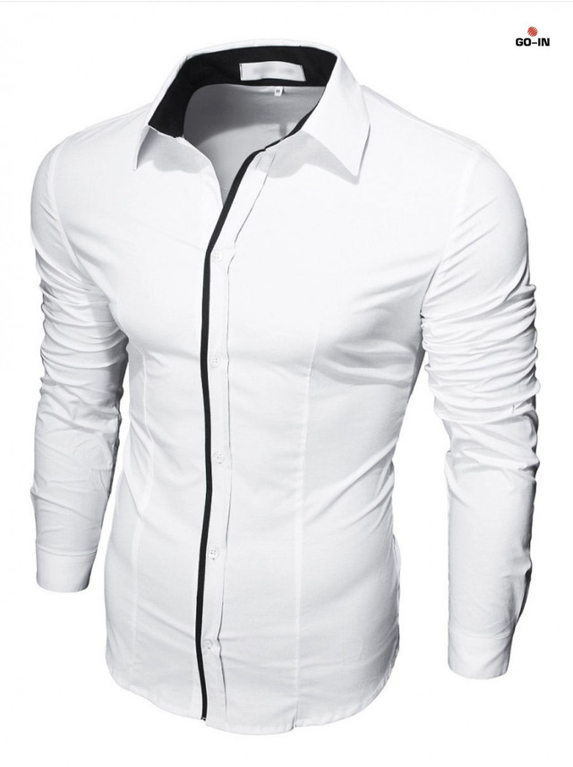 Рубашка мужская приталенная белая с длинным рукавом однотонная