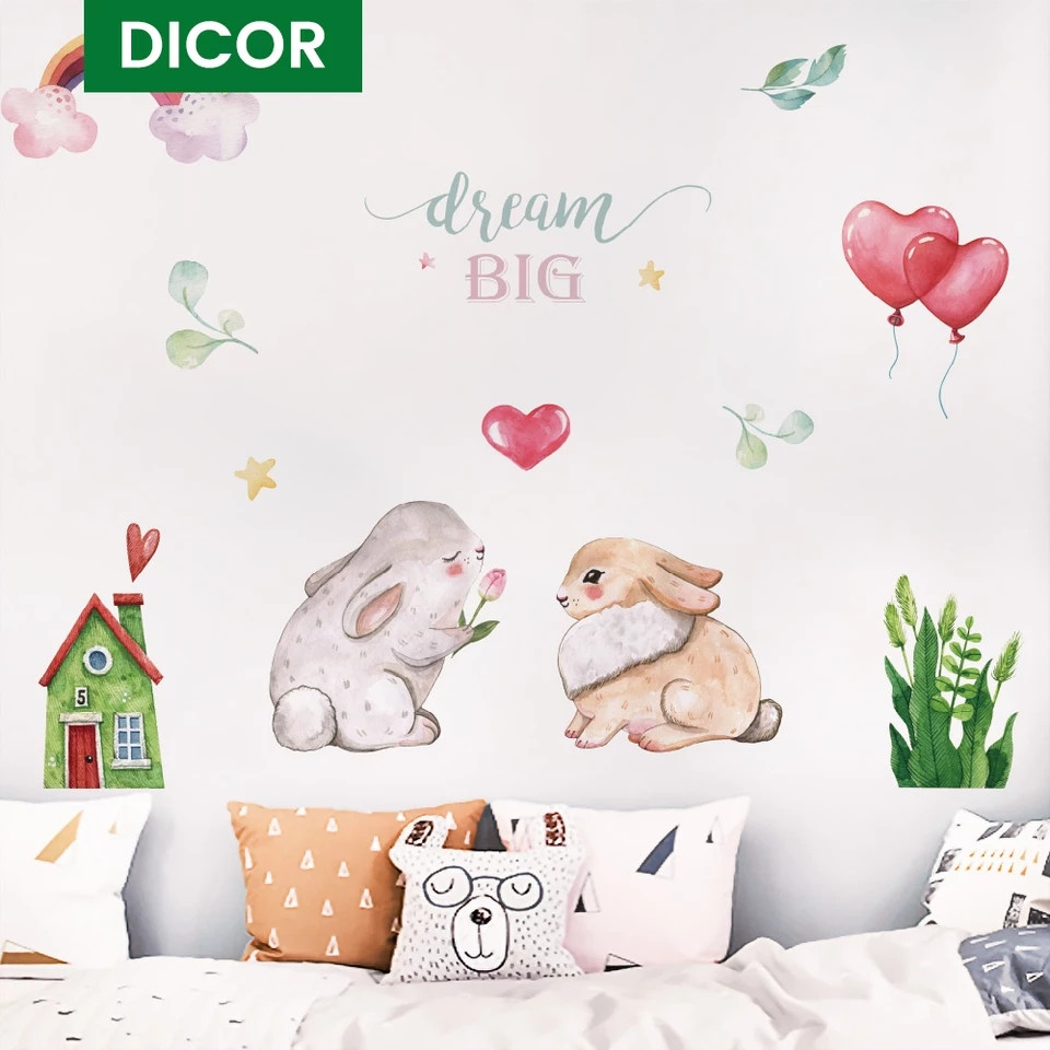 Вінілові наклейки на стіну в дитячу кімнату "зайчики Dream BIG" 60 см*80 см (лист 40 см*60 см)