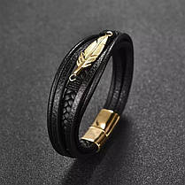 Браслет шкіряний ПЕРО Zig Jewelry чорний 18,5см, фото 3