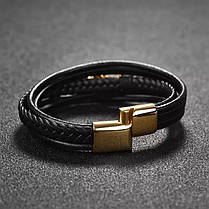 Браслет шкіряний ПЕРО Zig Jewelry чорний 18,5см, фото 5