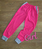 Розовые спортивные брюки детские с карманами, штаны на байке для девочки