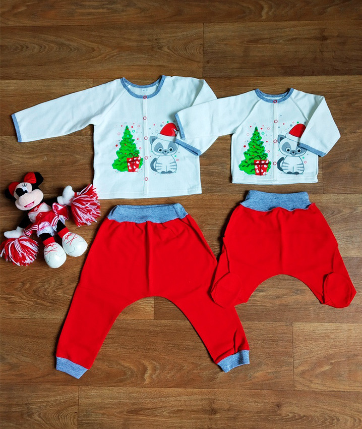Дитячий новорічний костюм для новонароджених на байці, ясельний набір — комплект на новий рік теплий