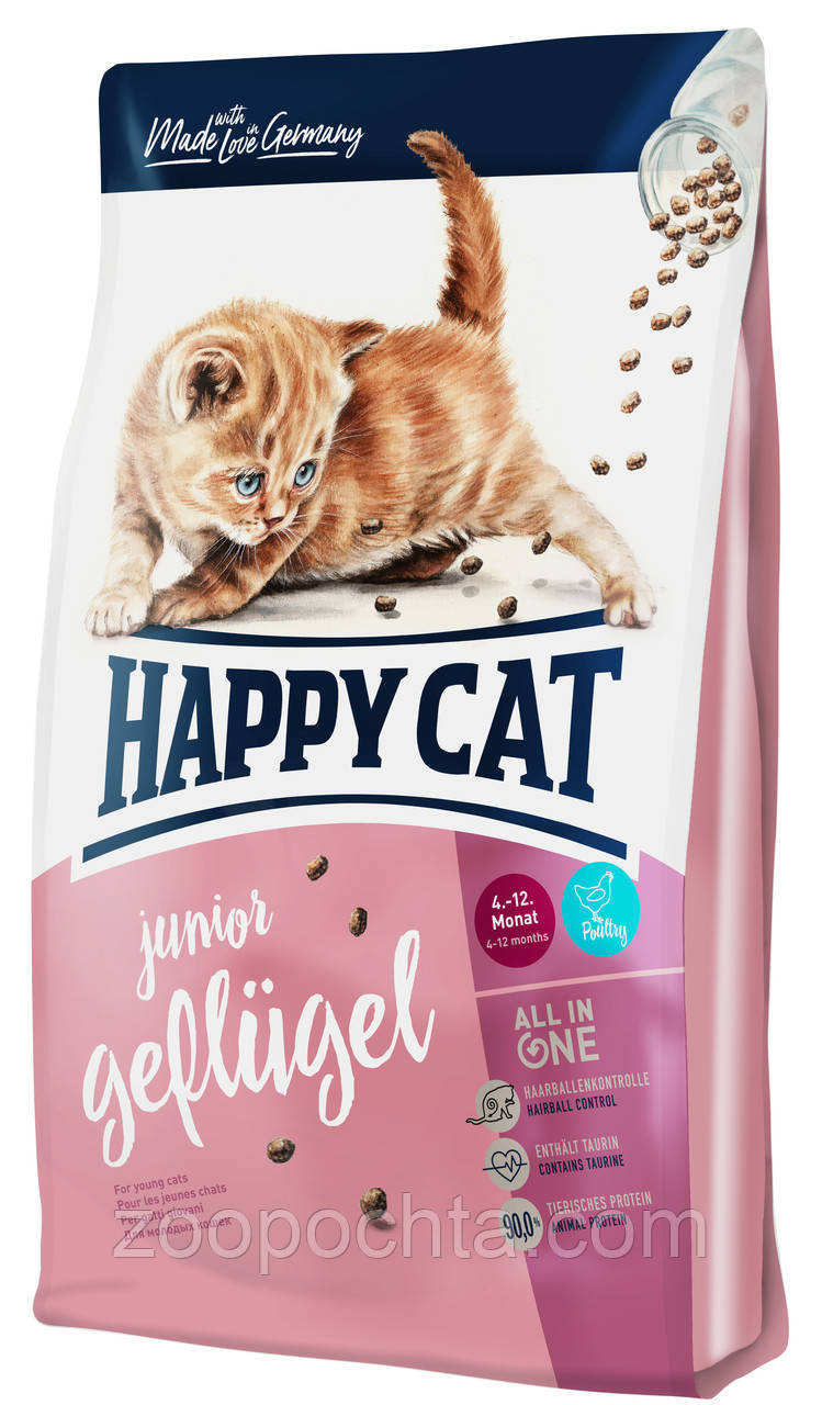 Сухий корм Happy Cat Junior Geflugell для кошенят з 4-12 міс. з птицею, 10КГ, фото 1
