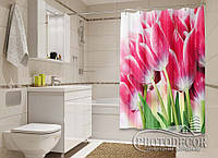 Фото Шторка для ванной "Букеты розовых тюльпанов" - цена указана за 1 м.кв. Читаем Описание!