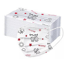 Дитяча медична маска Finding Тришарова з фільтром на 3-8 років Біла з малюнком