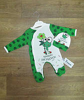 Детский человечек для малышей с шапочкой зеленый, трикотажный комбинезон для новорожденных