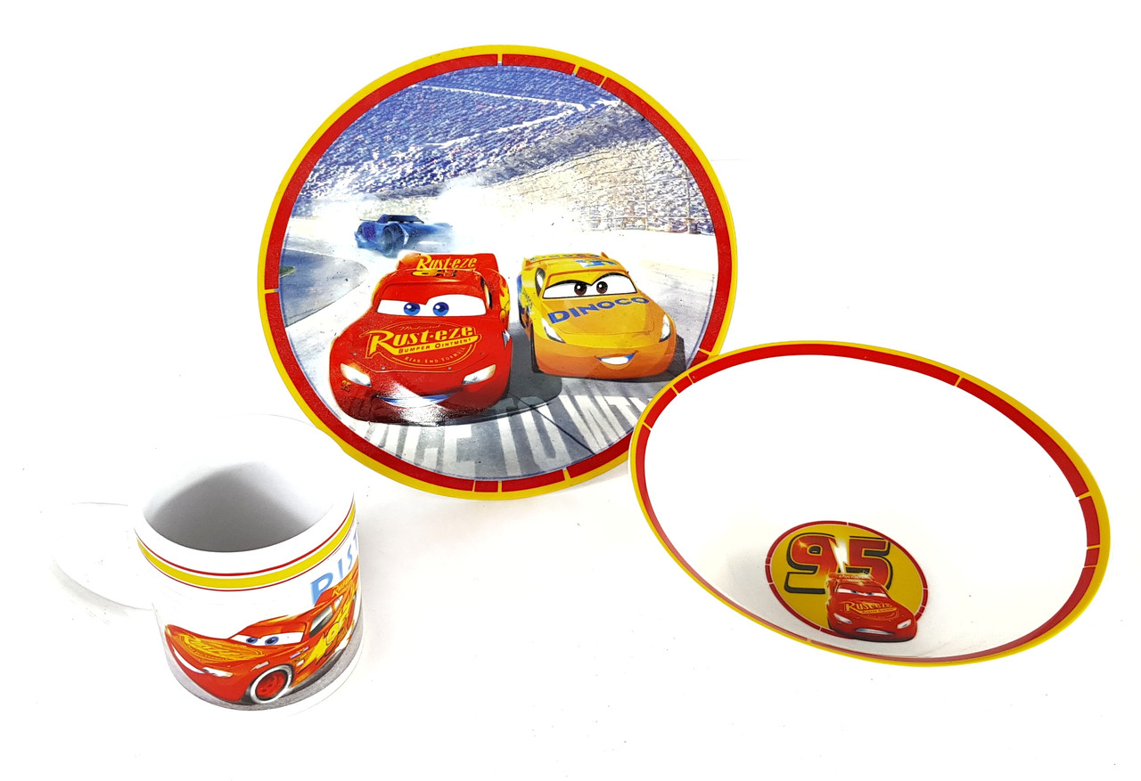 Набір дитячої керамічного посуду Тачки 3 предмета Cars Yellow