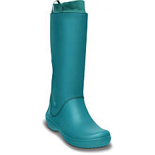 Сапоги резиновые женские высокие мягкие с манжетом / Crocs Women’s RainFloe Boot (12424), Зеленые 36