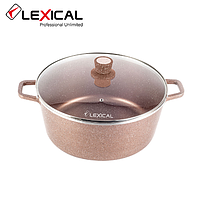 Каструля з кришкою LEXICAL LM-010214-5 LORD Marble Casserole з мармуровим антипригарним покриттям 40см, Golden