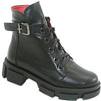 Ботинки женские на шнуровке черного цвета из натуральной кожи на плоском ходу сезон весна-осень размер 38