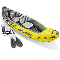 Лодка надувная байдарка каяк Intex 68307 EXPLORER-K2 KAYAK, 312-91-51 см, двухместная, насос, весла