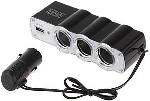 Автомобільний розгалужувач трійник WF-0120 + USB (1218)