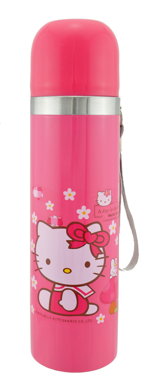 Дитячий термос Hello Kitty 500мл металевий Сірий з ромашками