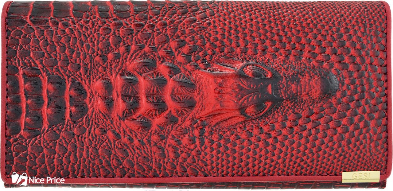 Жіночий гаманець з тисненням крокодила Banyanu чорний з червоним