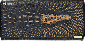 Жіночий гаманець з тисненням крокодила Banyanu чорний з золотим
