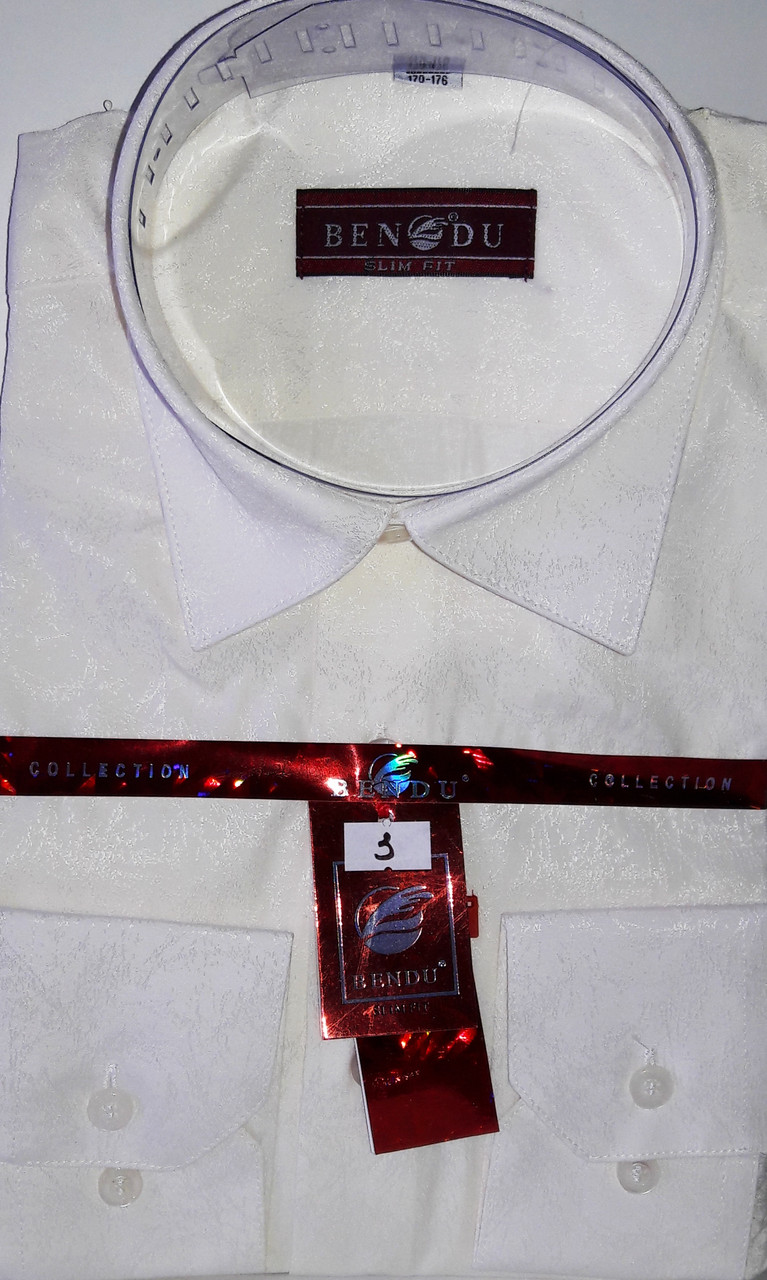 Сорочка чоловіча Bendu vd-0002 молочна в візерунок приталені з довгим рукавом