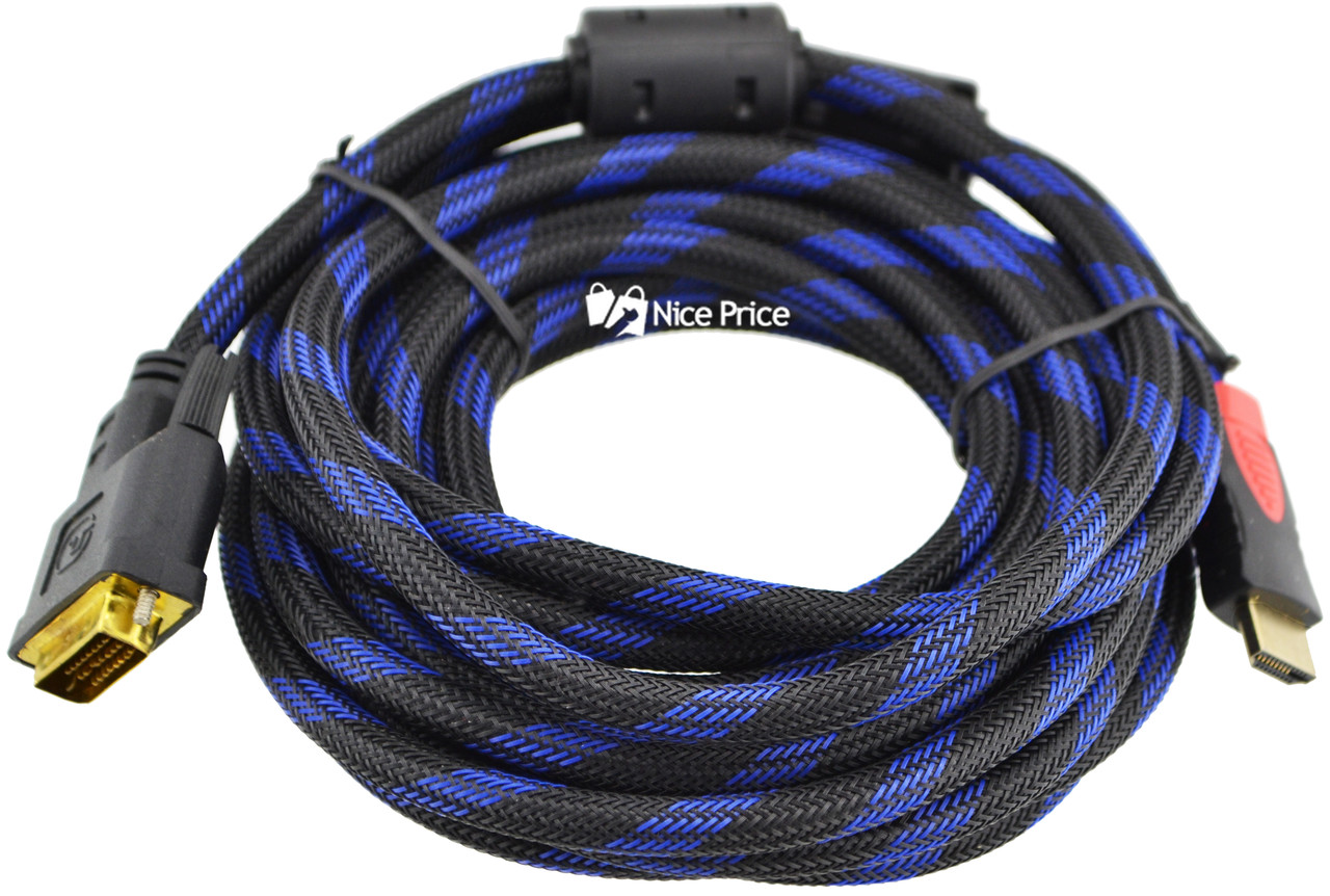 Кабель HDMI DVI -D 5м позолоченный усиленный