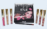 Набор жидких матовых помад Kylie от Кайли Дженнер 6 штук + карандаш для губ Black