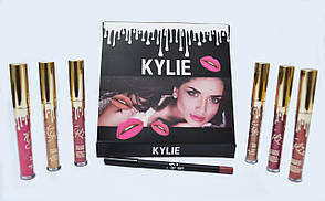 Набір рідких матових помад Kylie від Кайлі Дженнер 6 штук + олівець для губ Black