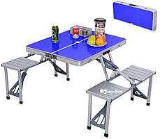 Алюмінієвий стіл для пікніка розкладний з 4 стільцями Folding Table 85х67х67 см (Синій)