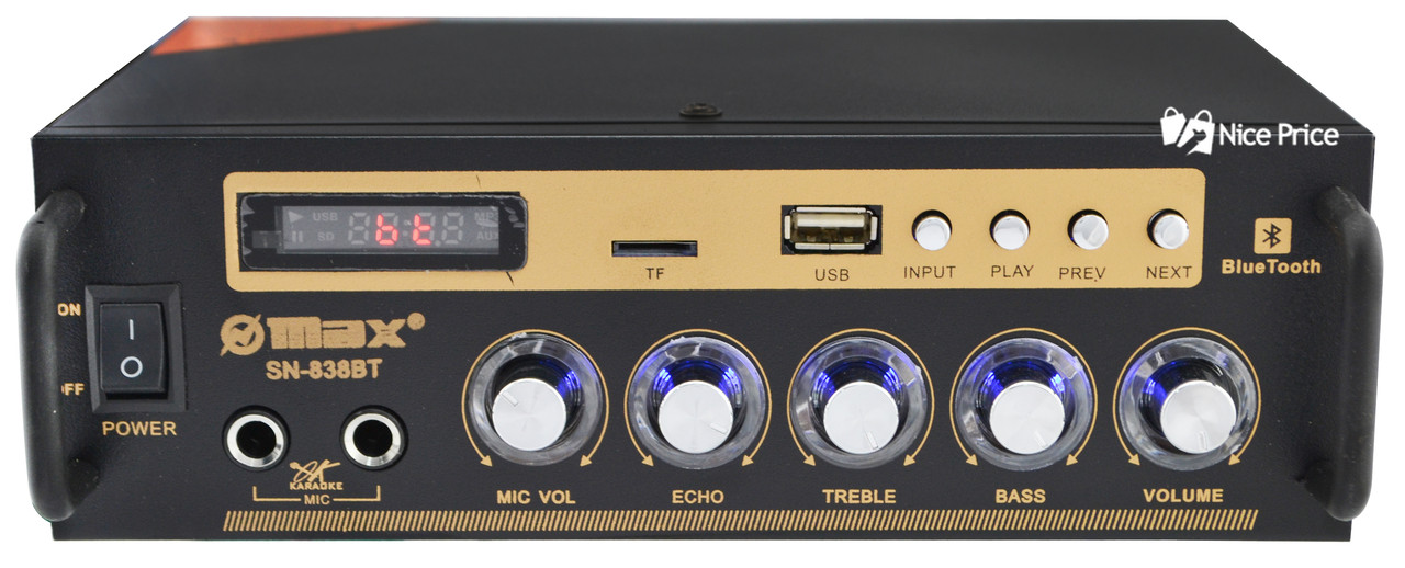Підсилювач звуку MAX SN-838BT MP3 FM Bluetooth Black/Gold (4004)