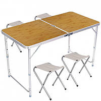 Стол для пикника раскладной со 4 стульями Folding Table 120х60х55/60/70 см 3 режима высоты (Бамбук)