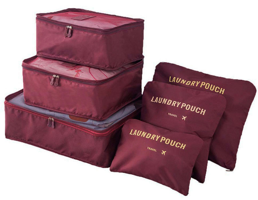 Комплект дорожных органайзеров для путешествий в чемодан / сумку "Travel" (6 шт) Бордовый (3674)