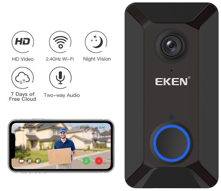 Бездротовий відеодзвінок з датчиком руху і WI-FI Eken V6 Black