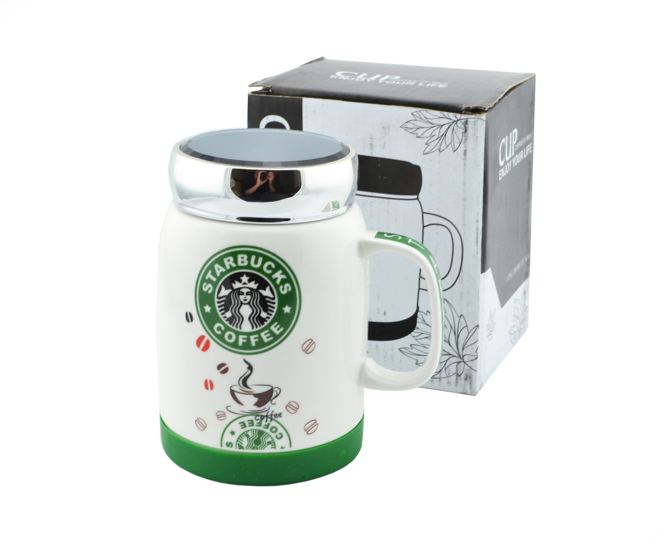 Чашка керамічна кружка Starbucks SH 025-1 біло-зелена