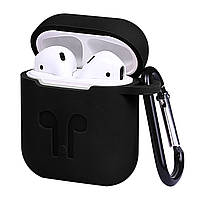 Чохол (кейс) для AirPods silicone case logo Black з карабіном (13347)