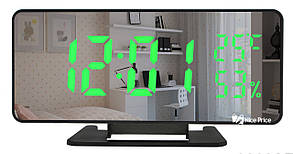 Дзеркальні LED годинник з будильником і термометром VST-888Y Black (зелена підсвітка) (7006)