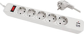 Подовжувач Greelite на 5 розеток 3 м з 2 USB SP5-5 White (4801)