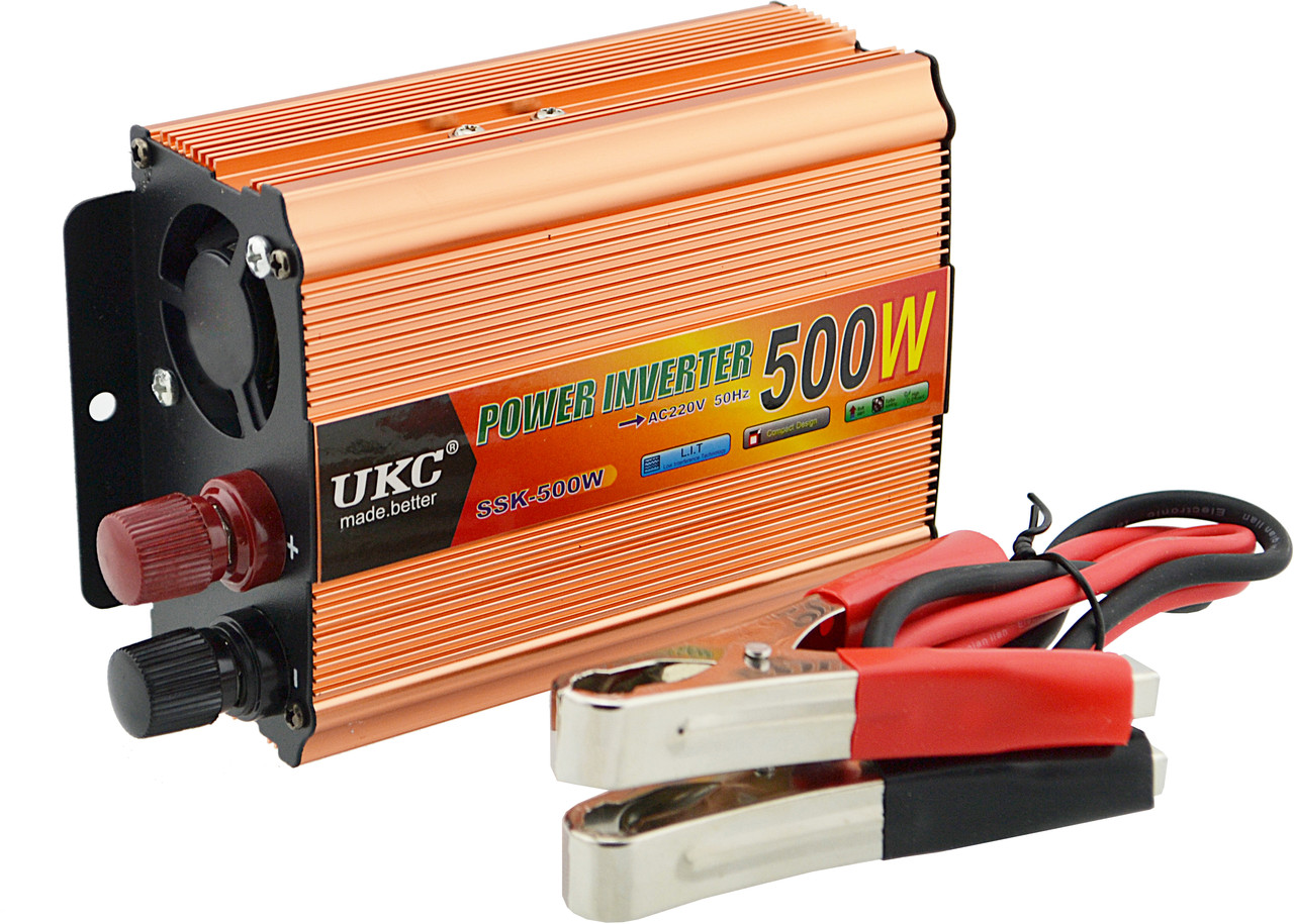 Перетворювач UKC авто інвертор 12В-220В 500W + USB Gold (5361)