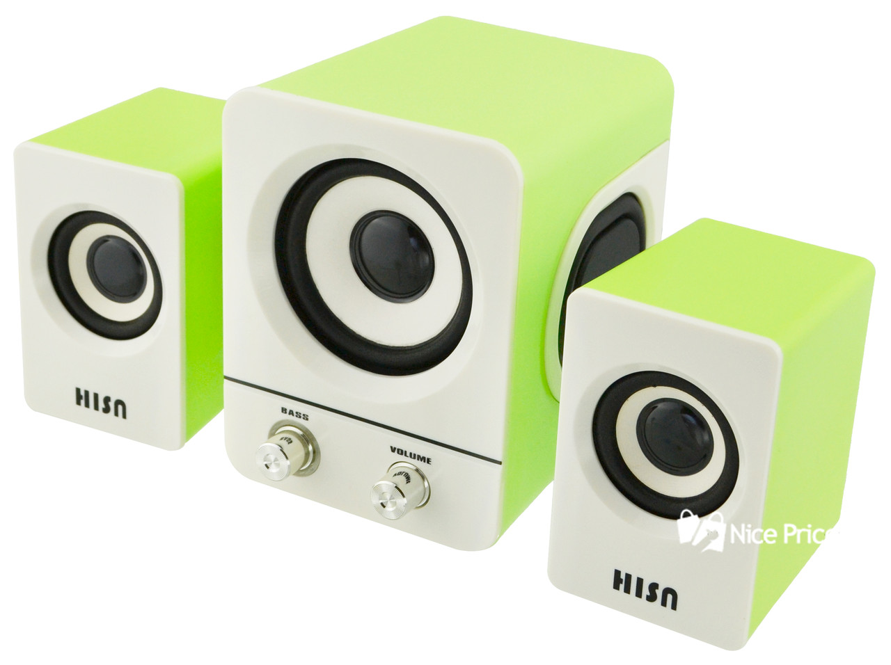 USB колонки для ПК комп'ютерні колонки 2.1 Hisn H1 Green