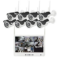 Комплект відеоспостереження бездротової Full HD UKC CAD-1308 LCD 13.3" WiFi набір на 8 камери (5521)