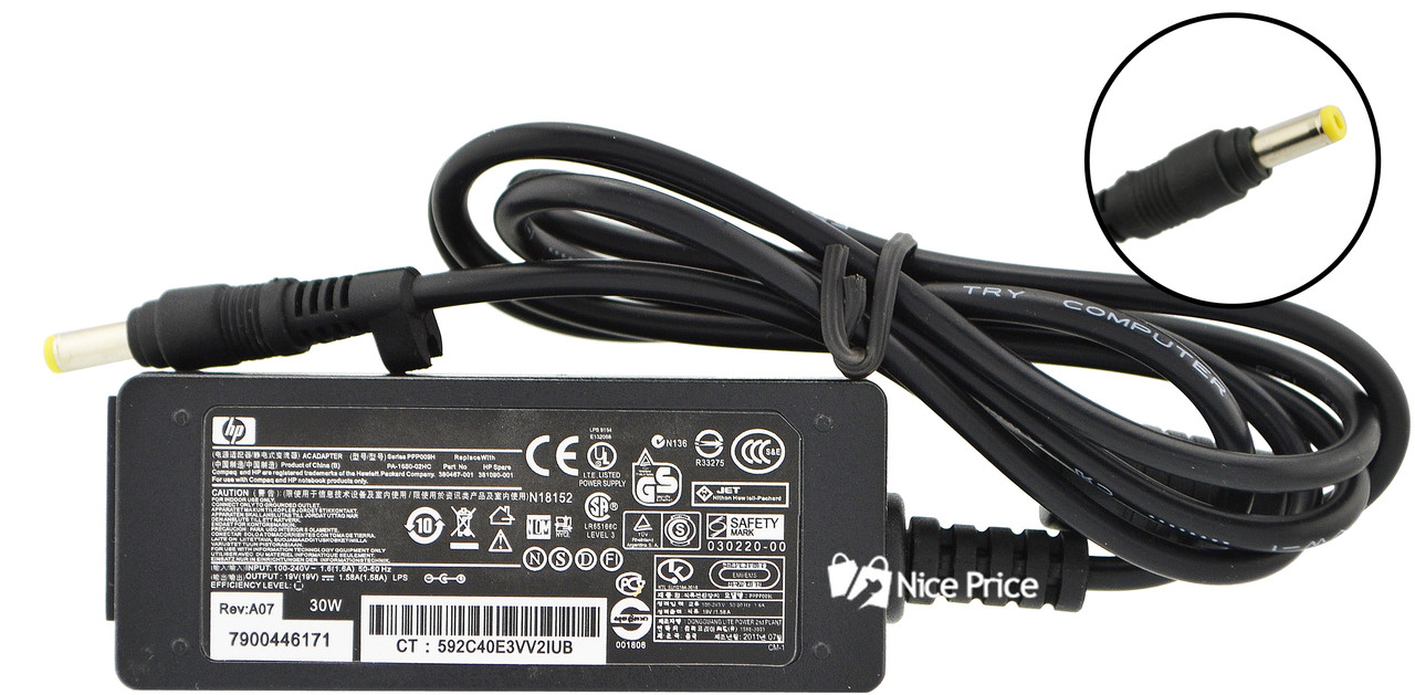 Блок живлення для ноутбука HP 19V 1.58 A 30W 4.8x1.7 + кабель живлення