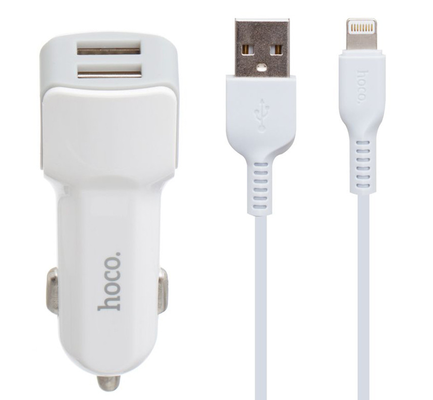 Авто Зарядний Пристрій Hoco Z23 2USB White Lightning