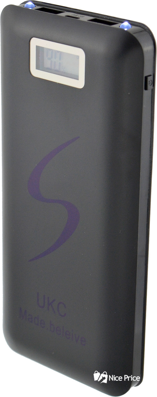 Зовнішній акумулятор Power bank UKC 30000 mAh c ліхтариком і екраном Black (2176)